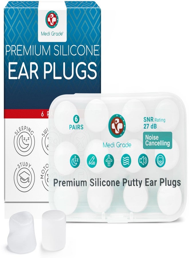 Medi Grade Silicone Ear Plugs for Sleeping, 6 Pairs - Custom Fit Soft Silicone Ear Plugs That Block Out Snoring 27dB – Noise Reduction Reusable Earbuds - Plugs Noise Cancelling - Image 1